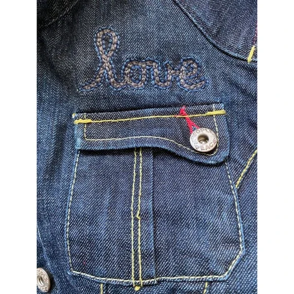 RARE! People 4 Peace Embroidered Denim Jacket, Large, Boho, Unique, Hippy, Y2K - Picture 12 of 12